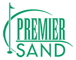 A green logo with a golf pin and hole and the text "PREMIER SAND".